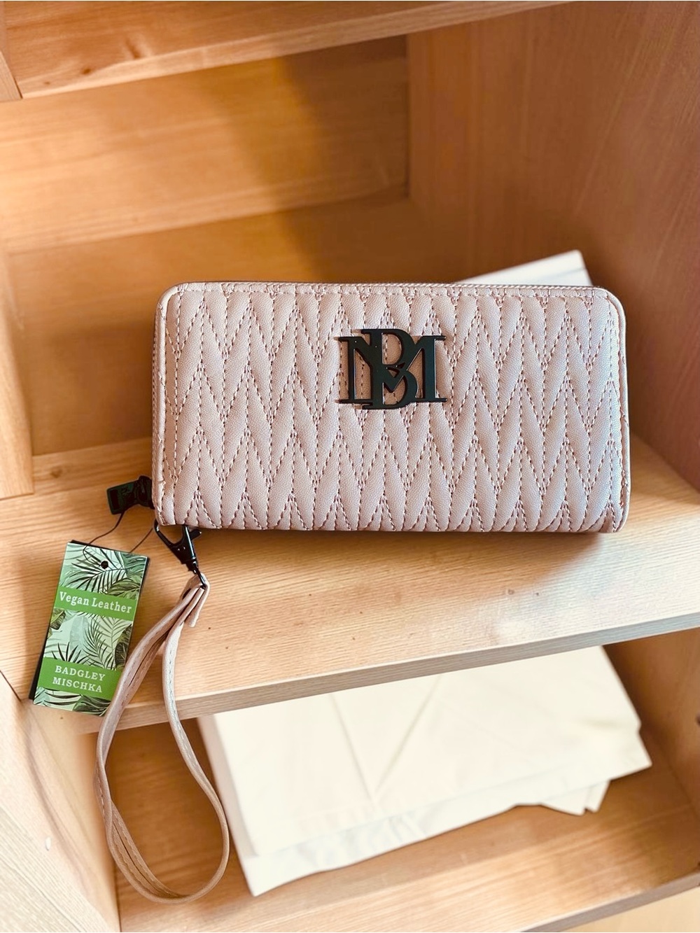 Badgley Mischka Blush Quilted Zip-Around Wristlet